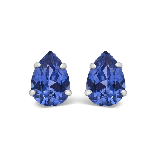 Platinum Lab 5X7 Created Blue Sapphire Pear Solitaire Stud Earrings-0