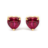18K Yellow Gold 6x6 MM Created Red Ruby Heart Solitaire Stud Earrings-0 thumbnail 1