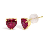 18K Yellow Gold 6x6 MM Created Red Ruby Heart Solitaire Stud Earrings-1 thumbnail 2