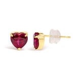 18K Yellow Gold 6x6 MM Created Red Ruby Heart Solitaire Stud Earrings-3 thumbnail 4