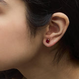 18K Yellow Gold 6x6 MM Created Red Ruby Heart Solitaire Stud Earrings-2 thumbnail 3