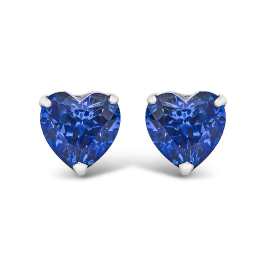 Platinum 6x6 Lab Created Blue Sapphire Heart Solitaire Stud Earrings-0