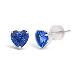 Platinum 6x6 Lab Created Blue Sapphire Heart Solitaire Stud Earrings-1 thumbnail 2