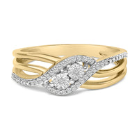 14K Yellow Gold Plated Sterling Silver 1/10 Cttw Diamond Bypass Ring
