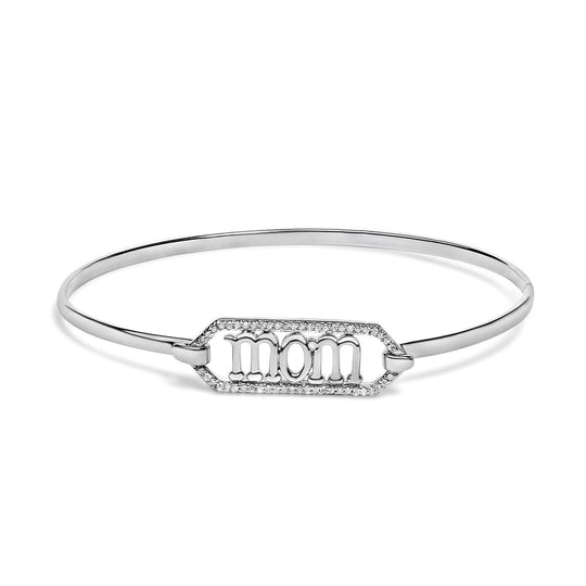 .925 Sterling Silver 1/5 Cttw Diamond Mom Bangle Bracelet-0