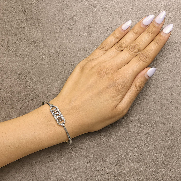.925 Sterling Silver 1/5 Cttw Diamond Mom Bangle Bracelet
