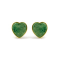 18K Yellow Gold 9x8 MM Bezel Set Green Jade Heart Stud Earrings-0