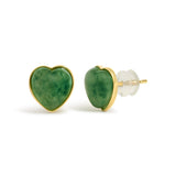18K Yellow Gold 9x8 MM Bezel Set Green Jade Heart Stud Earrings-1 thumbnail 2