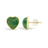 18K Yellow Gold 9x8 MM Bezel Set Green Jade Heart Stud Earrings-3 thumbnail 4