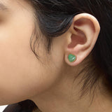 18K Yellow Gold 9x8 MM Bezel Set Green Jade Heart Stud Earrings-2 thumbnail 3