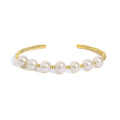 18K Yellow Gold Freshwater Pearl Cuff Bangle Bracelet-0