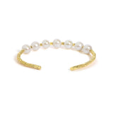 18K Yellow Gold Freshwater Pearl Cuff Bangle Bracelet-1 thumbnail 2