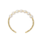 18K Yellow Gold Freshwater Pearl Cuff Bangle Bracelet-3 thumbnail 4