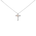 14K Rose Gold Plated Sterling Silver 1/10 Cttw Diamond Cross & Heart Pendant Necklace-0