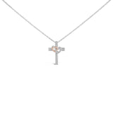 14K Rose Gold Plated Sterling Silver 1/10 Cttw Diamond Cross & Heart Pendant Necklace-0 thumbnail 1