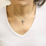 14K Rose Gold Plated Sterling Silver 1/10 Cttw Diamond Cross & Heart Pendant Necklace-2 thumbnail 3