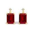 18K Yellow Gold Rectangular Emerald-Cut Garnet and Diamond Dangle Earrings-0