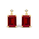 18K Yellow Gold Rectangular Emerald-Cut Garnet and Diamond Dangle Earrings-0 thumbnail 1