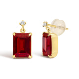 18K Yellow Gold Rectangular Emerald-Cut Garnet and Diamond Dangle Earrings-1 thumbnail 2