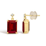 18K Yellow Gold Rectangular Emerald-Cut Garnet and Diamond Dangle Earrings-3 thumbnail 4