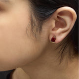 18K Yellow Gold Rectangular Emerald-Cut Garnet and Diamond Dangle Earrings-2 thumbnail 3