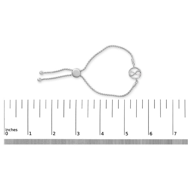 .925 Sterling Silver Diamond Accent Ribbon and Circle Bolo Adjustable Bracelet