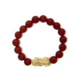 18K Yellow Gold Dragon Charm Red Agate Beaded Charm Bracelet-3 thumbnail 4