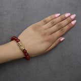 18K Yellow Gold Dragon Charm Red Agate Beaded Charm Bracelet-2 thumbnail 3