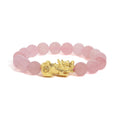 18K Yellow Gold Dragon Charm Natural Rose Quartz Beaded Charm Bracelet-0