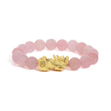 18K Yellow Gold Dragon Charm Natural Rose Quartz Beaded Charm Bracelet-0 thumbnail 1