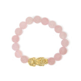 18K Yellow Gold Dragon Charm Natural Rose Quartz Beaded Charm Bracelet-3 thumbnail 4