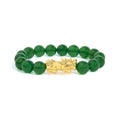 18K Yellow Gold Green Agate Beaded Bracelet with Dragon Charm-0