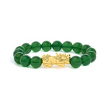 18K Yellow Gold Green Agate Beaded Bracelet with Dragon Charm-0 thumbnail 1