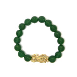 18K Yellow Gold Green Agate Beaded Bracelet with Dragon Charm-3 thumbnail 4