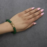 18K Yellow Gold Green Agate Beaded Bracelet with Dragon Charm-2 thumbnail 3