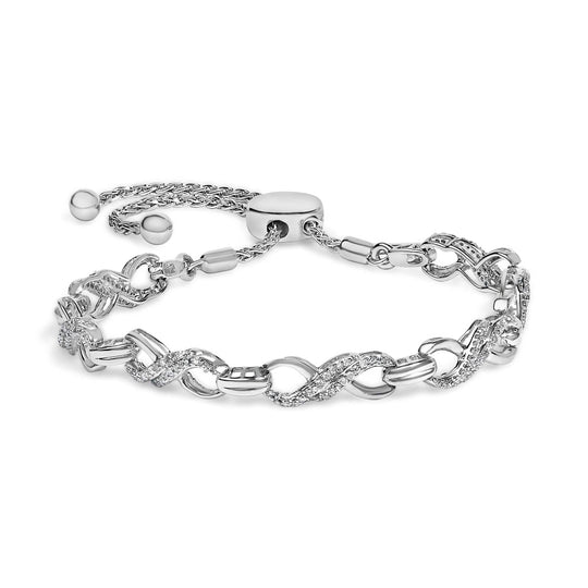 .925 Sterling Silver 1/2 Cttw Diamond Infinity Link Bolo Bracelet-0