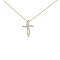 14K Yellow Gold Plated Sterling Silver 1/4 Cttw Diamond Cross Pendant Necklace-0