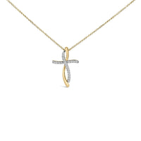 14K Yellow Gold Plated Sterling Silver 1/4 Cttw Diamond Cross Pendant Necklace