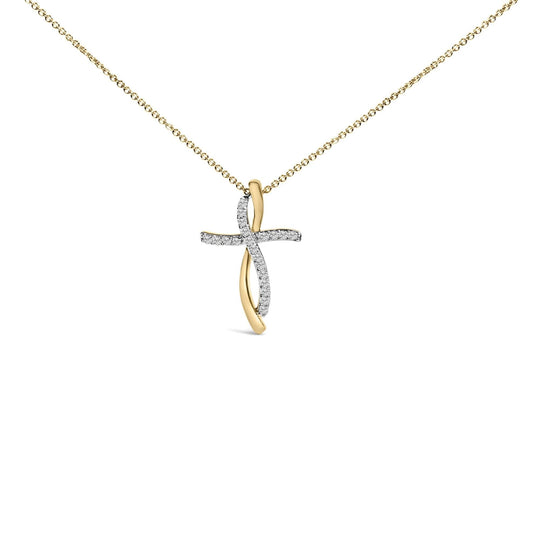 14K Yellow Gold Plated Sterling Silver 1/4 Cttw Diamond Cross Pendant Necklace-0