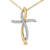 14K Yellow Gold Plated Sterling Silver 1/4 Cttw Diamond Cross Pendant Necklace-1 thumbnail 2
