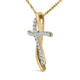 14K Yellow Gold Plated Sterling Silver 1/4 Cttw Diamond Cross Pendant Necklace-3 thumbnail 4