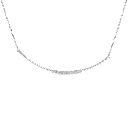 .925 Sterling Silver 1/5 Cttw Diamond Curved Bar Diamond Necklace-0