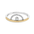 14K yellow gold ring with round diamond stones set in a curved arc