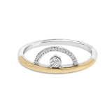 14K yellow gold ring with round diamond stones set in a curved arc thumbnail 1