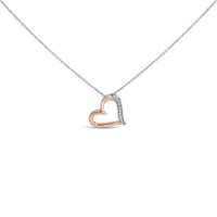 14K Rose Gold Plated Sterling Silver 1/10 Cttw Diamond Open Heart Pendant Necklace