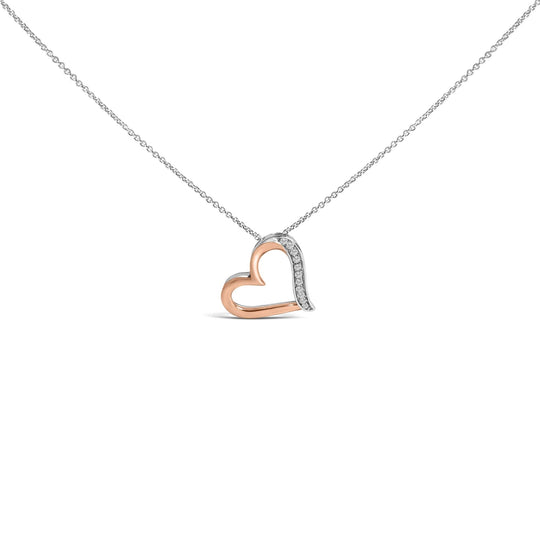 14K Rose Gold Plated Sterling Silver 1/10 Cttw Diamond Open Heart Pendant Necklace-0