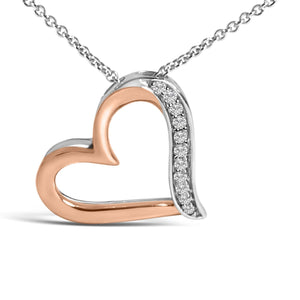 14K Rose Gold Plated Sterling Silver 1/10 Cttw Diamond Open Heart Pendant Necklace-1