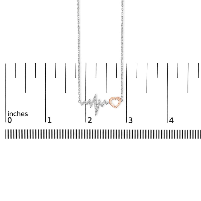 14K Rose Gold Plated Silver Diamond Accent Zig Zag Heart Necklace