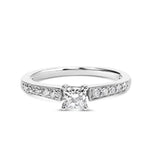 14K white gold ring with princess cut diamond center stone thumbnail 1