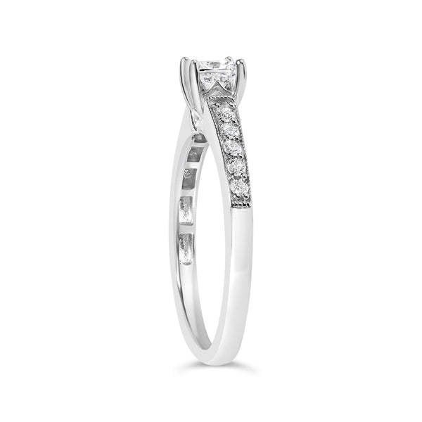 14K White Gold Diamond 1/2 Cttw Princess Cut Diamond Engagement Ring (G-H Color, VS2-SI1 Clarity) - Size 7
